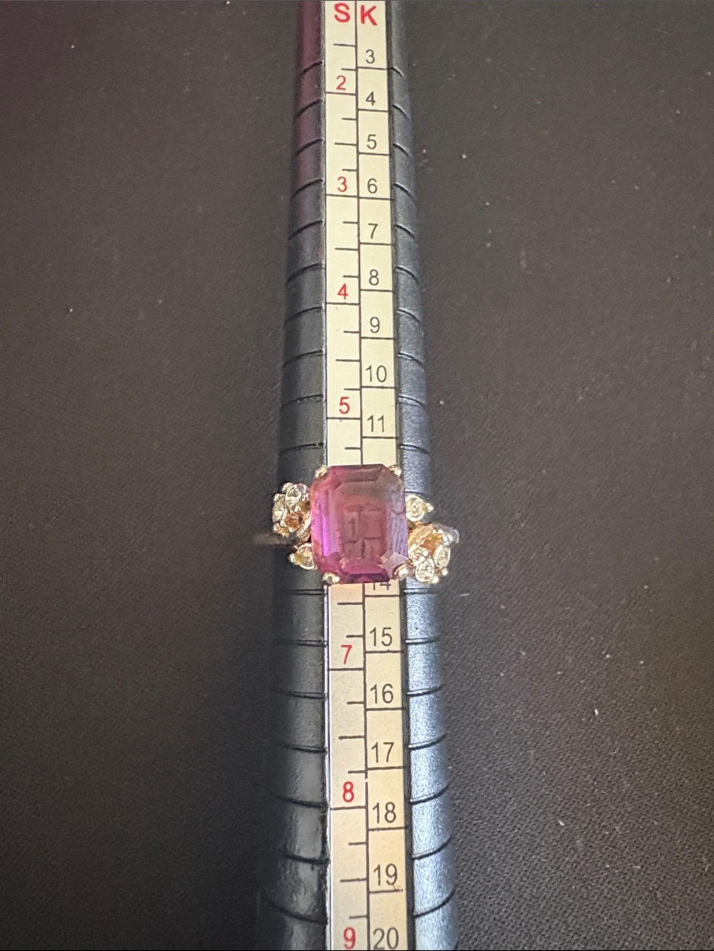 Costume Jewelry Ring, Amethyst and Diamonds 8K H.G.E stamped ,sz 6